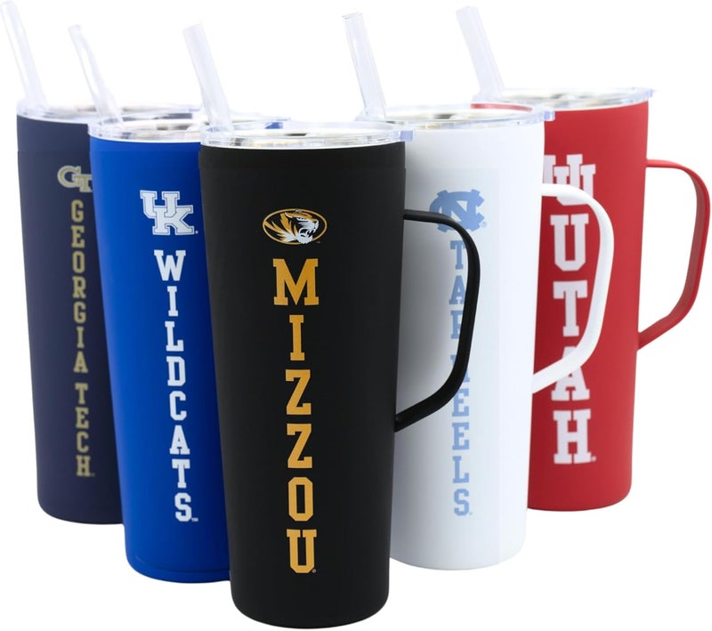 Decorvo NCAA 20 oz. Stainless Steel Tumbler with Handle - Officially Licensed Double Walled Insulated Roadie with Slide Lid and Straw (Missouri - Black) - Image 1